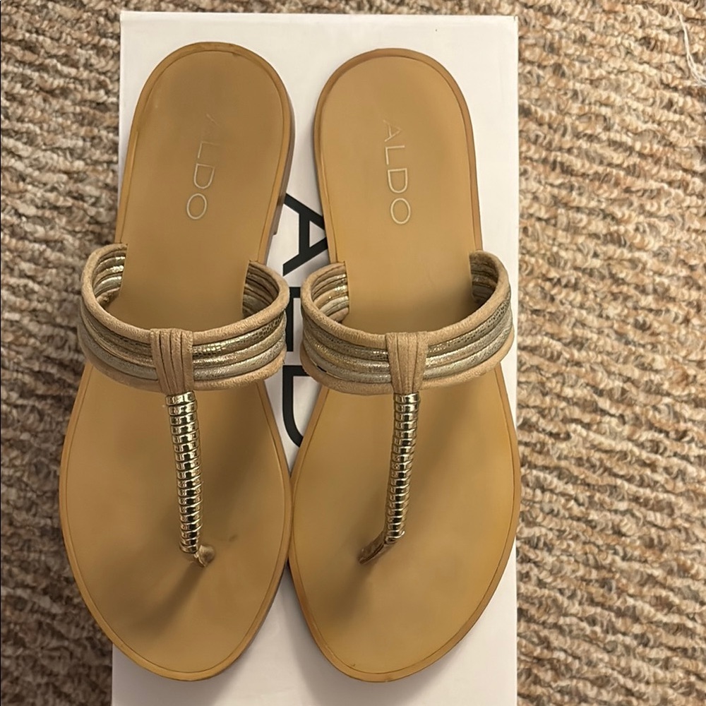 Aldo Tan Sandals with Metallic Straps